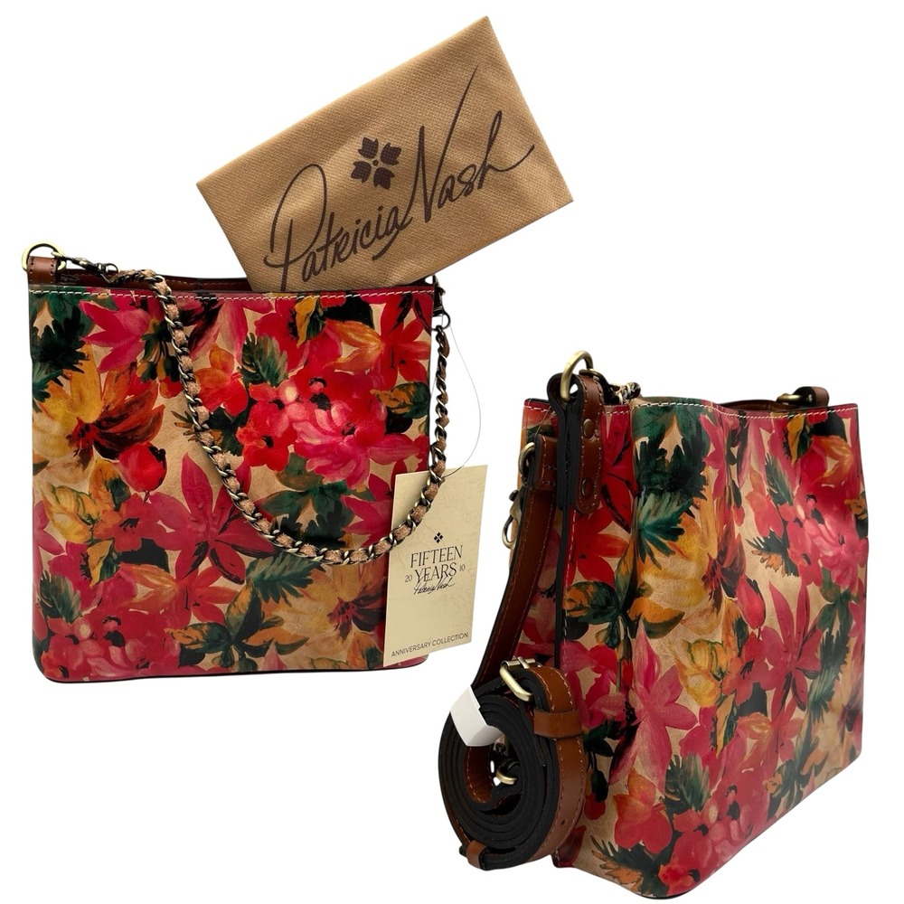 Patricia Nash Women's Ledra Leather Bucket Crossbody Purse Spring Floral Print